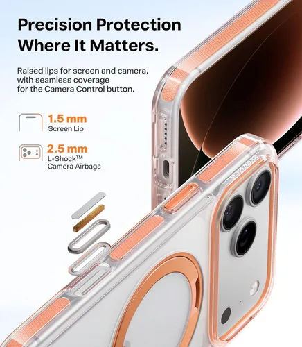 Vista 6 de TORRAS Funda con soporte magnético 360 para iPhone 17 Pro, ultra transparente, [compatible con MagSafe] [protección de grado militar 4X], funda