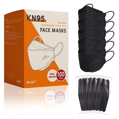Vista 12 de Mascarillas KN95 para adultos, paquete de 50 unidades, mascarillas desechables negras de 5 capas contra humo y polvo PM 2.5, eficiencia