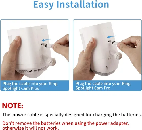 Vista 4 de ALERTCAM Adaptador de corriente para Spotlight Cam Plus/Pro (batería), con cable plano de 25 pies/24.6 ft para exteriores, resistente a