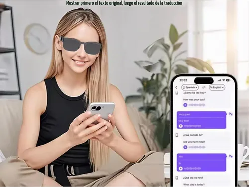Vista 3 de Lentes inteligentes de traducción AI, traductor en tiempo real, gafas de sol de audio Bluetooth con altavoces abiertos y micrófono