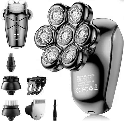 Vista 12 de SHPAVVER Afeitadoras de cabeza para hombres calvos: maquinilla de afeitar eléctrica 5 en 1 - Kit de aseo de afeitar impermeable IPX7 para hombres