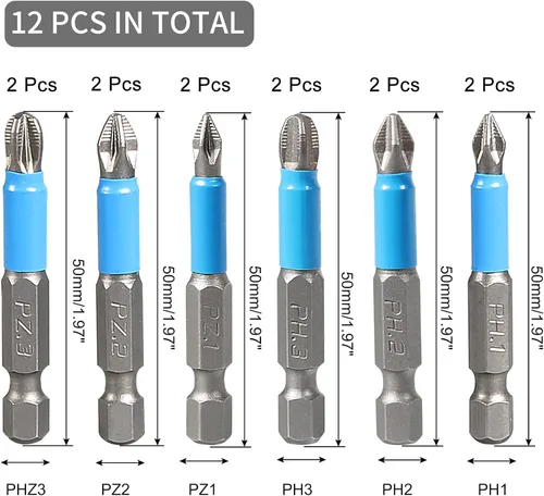 Vista 2 de Bonsicoky Juego de brocas magnéticas antideslizantes de 1.969 in, puntas de destornillador Phillips para herramienta eléctrica de destornillador