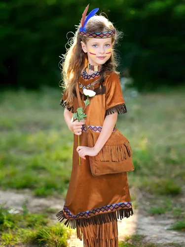 Vista 6 de AOTHSO Disfraz de nativo americano para niñas de 7 piezas, disfraz de princesa india para Halloween, cosplay