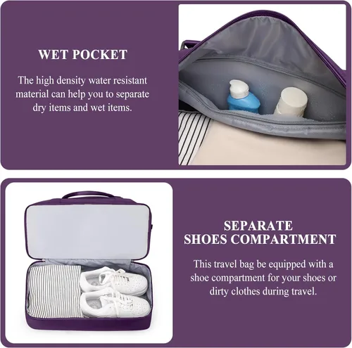 Vista 5 de Weekender Bags for Women, Personal Item Travel Bag with Shoes Compartment,Overnight Travel Duffel Bag with Wet Pocket and Separate Toiletry Bag,Gym