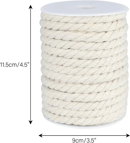 Vista 3 de joycraft Cordón de macramé, cuerda de algodón blanco hueso, 0.315 in x 21 yardas, cuerda de algodón trenzado de 3 hebras para colgar plantas