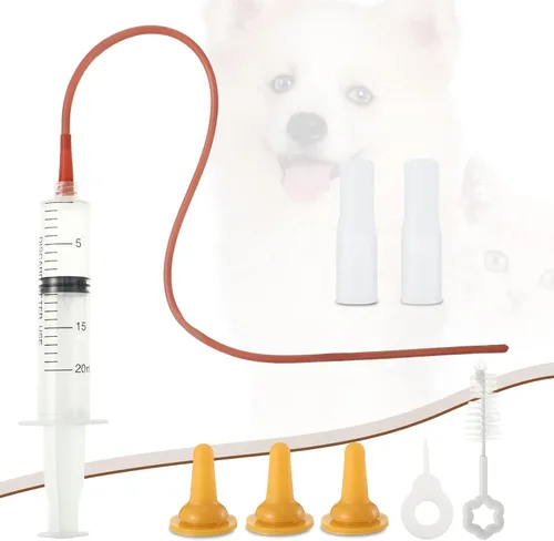 Vista 2 de Zubebe Kit de tubo de alimentación para cachorros, 15 piezas, incluye biberón, pezones, jeringas de enfermería, dispensador de píldoras, 0.3 fl oz