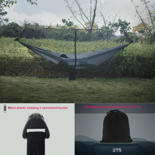 Vista 4 de Mosquitera para hamaca de camping, hamaca compacta y ligera, 12 pies de largo con cremalleras de doble cara, se adapta a todas las hamacas de camping