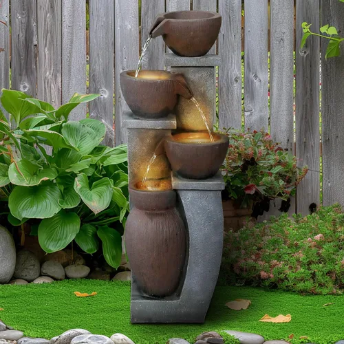 Vista 8 de Fuente moderna para exteriores de 40 pulgadas de alto, 4 fuentes de jardín Crocks con diseño contemporáneo para jardín, patio, terraza, porche