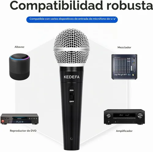 Vista 6 de KM88 Micrófono de karaoke de mano con cable, micrófono vocal dinámico super cardioide con cable de audio XLR desmontable de 13.12 pies e interruptor