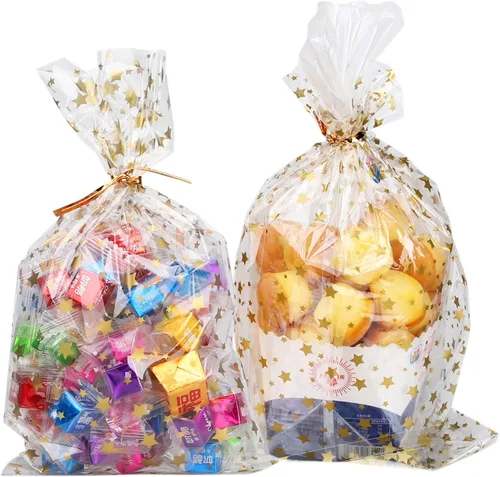 Vista 11 de 100 bolsas de regalo con estampado de estrellas de 3 x 5 pulgadas, bolsas de regalo de celofán, bolsas de regalo de celofán, bolsas de regalo