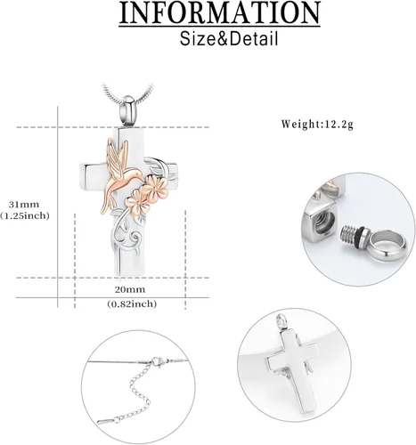 Vista 2 de Cross Hummingbird Urn Necklace for Ashes Flower Ashes Pendant Memorial Necklace Cremation Jewelry Ashes Keepsakes Necklace Gift for Loss of Loved