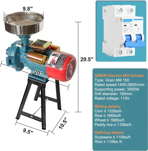 Vista 2 de H&ZT Molinillo eléctrico de maíz de 3000 W, molino de harina húmedo y seco de 110 V para arroz, maíz, trigo, café y grano, potentes cereales