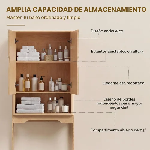Vista 12 de Merapi Over the Toilet Storage Cabinet, Natural Wood Grain Organizer