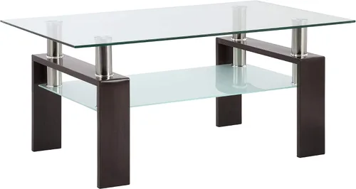 Vista 10 de Mesa de centro de vidrio templado para muebles de sala de estar (todo negro)