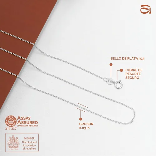 Vista 5 de Amberta Collar de cadena de plata de ley 925 para niños (14 pulgadas - 4 a 12 años)