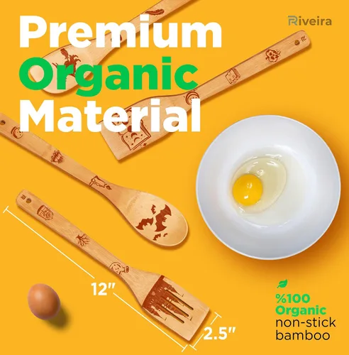 Vista 2 de Riveira Magic Wizard Gifts - Juego de 6 cucharas de madera orgánica para cocinar, regalos de Navidad para mujeres, utensilios de cocina, espátulas