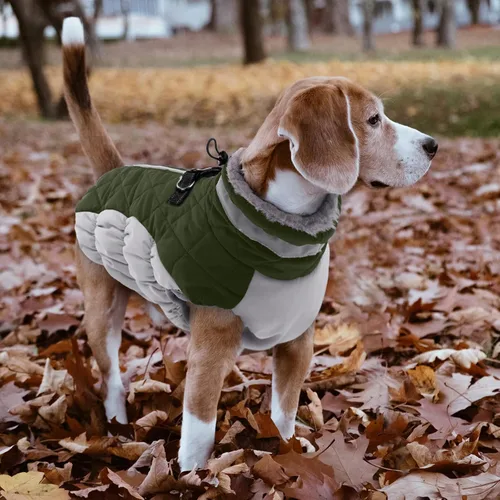Vista 6 de Lelepet Abrigo cálido para perro, abrigo de invierno para perro, chaqueta impermeable para perros con arnés integrado reflectante de forro polar