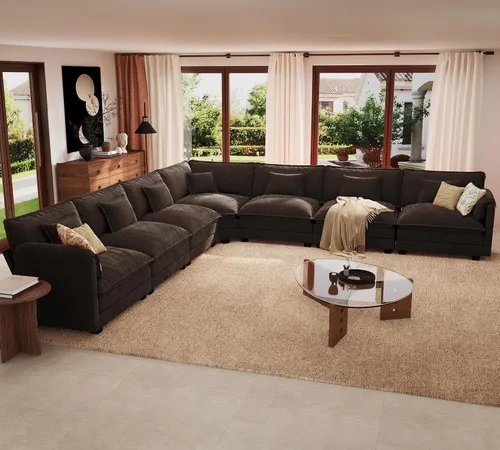 Vista 29 de ELUCHANG Sofá Seccional Modular en Forma de L de 113 pulgadas, cómodo sofá nube de 4 asientos con otomana móvil, sofá de asiento profundo para sala