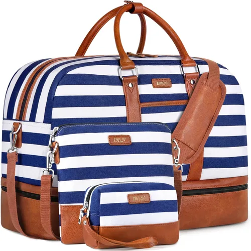 Vista 147 de IBFUN Bolsas de fin de semana para mujer, bolsa grande de lona para viaje, bolsa de viaje con compartimento para zapatos, 21 pulgadas, juego de 3