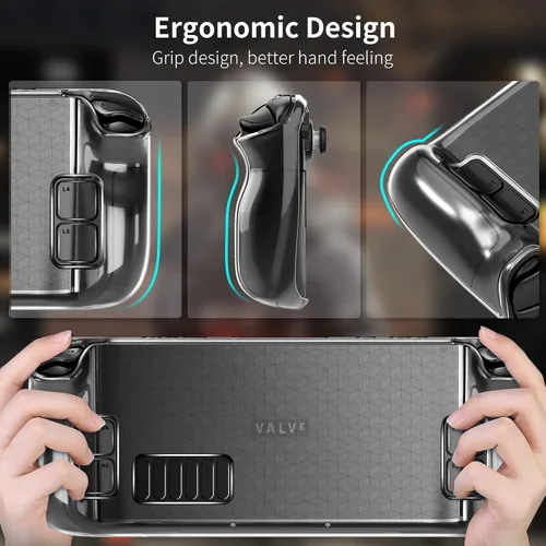 Vista 5 de HEYSTOP - Funda protectora para Steam Deck 2022 funda de vapor transparente cubierta suave de TPU con protección completa absorción de golpes diseño
