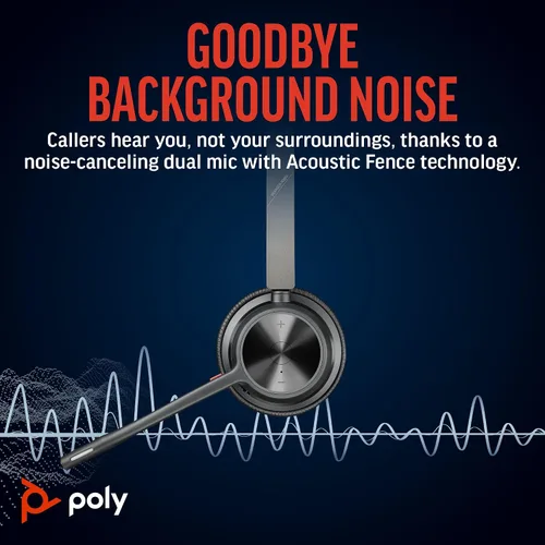 Vista 3 de Poly Voyager 4320 UC Auriculares inalámbricos (Plantronics) - Auriculares estéreo con micrófono con cancelación de ruido - Conecta PC/Mac/Móvil vía