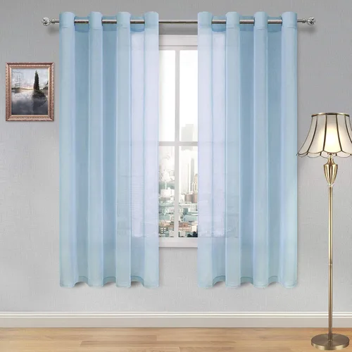 Vista 87 de DWCN Cortinas traslúcidas color verde frijol para sala de estar y dormitorio - Cortinas voile con aspecto de lino sintético con ojales en la parte