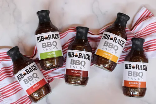 Vista 3 de Rib Rack Salsa para barbacoa, paquete variado: original, miel dulce, borrón del sur y sidra de fogata, 4 unidades (el embalaje puede variar)