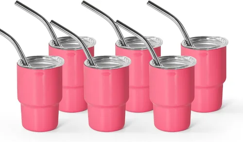 Vista 12 de AGH vaso de chupito de 3 oz, mini vaso con popote y tapa, vasos de chupito de acero inoxidable mate de colores, vasos con aislamiento al vacío