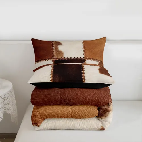 Vista 7 de Juegos de ropa de cama de piel de vaca con patchwork, edredón con estampado de piel de vaca, juego de edredón de animales de granja para niños