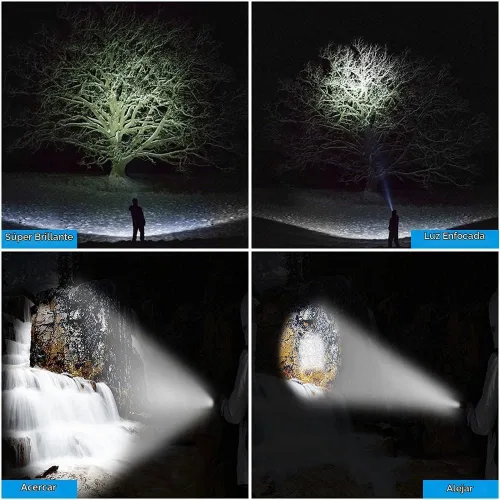 Vista 5 de Linterna recargable por USB, linternas magnéticas LED, linternas tácticas súper brillantes con luz lateral mazorca, impermeable, zoomable, 6 modos