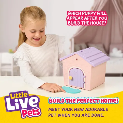 Vista 2 de Little Live Pets Mi casa de mi cachorro Mini Set de juego, Rosa, Perro de juguete con juguetes de casa de perro, Juguete de peluche personalizable
