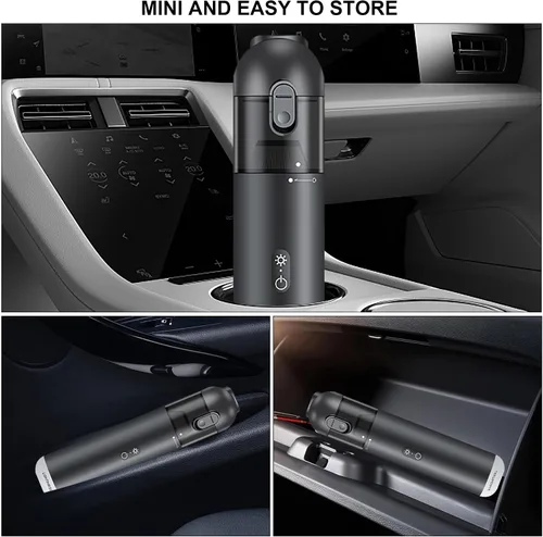 Vista 7 de Aspiradora de mano inalámbrica para automóvil, aspiradora portátil de 15000 PA con luz LED y filtro HEPA, soplado y succión 2 en 1 pequeño limpiador