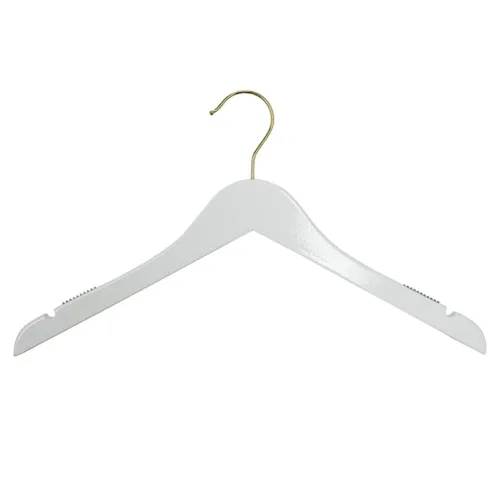 Vista 7 de NAHANCO Wooden Shirt Hanger, 17" - High Gloss Black with Gold Hook (Pack of 25)