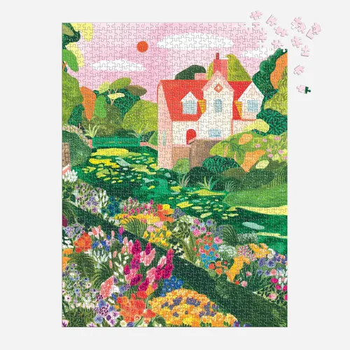 Vista 4 de Galison - Blooming Meadow - Rompecabezas de 1000 piezas para adultos Ilustración de Flore Cousseran, Spring Cottage, Floral, Desafiante, Papel