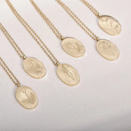 Vista 2 de Collar de flor de nacimiento de oro, collar de regalo de cumpleaños, collar de cumpleaños para mujer, regalo de cumpleaños para mamá, collar floral