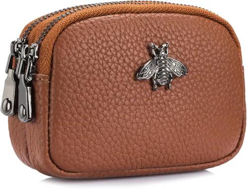 Vista 10 de Monedero de cuero para mujer, billetera pequeña para mujer, bolsa de cambio A-Negro