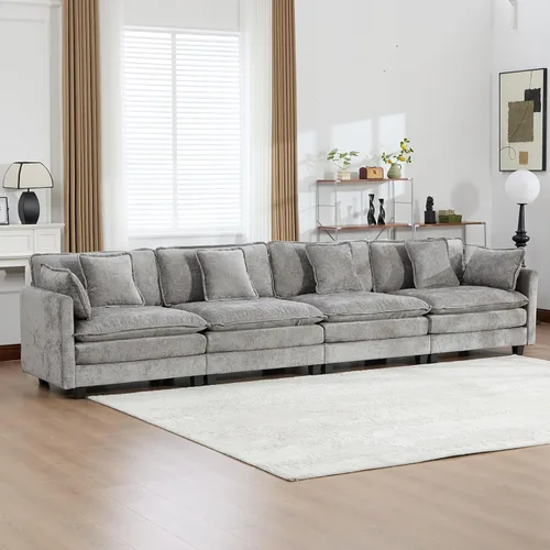 Vista 270 de Sofá seccional modular verde de 111.5", sofás seccionales grandes de 3 plazas para sala de estar, sofá nube oversized de tela chenille con otomana