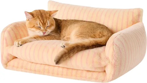 Vista 13 de Hollypet Cama para gatos, mullida, multifuncional, de doble capa, suave para mascotas, sofá ortopédico para gatos y perros pequeños, color beige