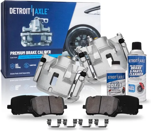 Vista 27 de Detroit Axle - Pastillas de freno para Ford F-150 99-03, 02 Lincoln Blackwood, Pastillas de freno de cerámica delanteras y traseras con repuesto