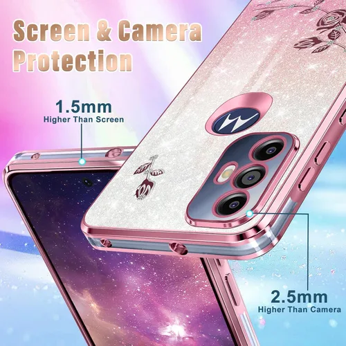 Vista 5 de Likiyami Funda 3 en 1 para Motorola Moto G Play 2023, Moto G Pure, Moto G Power 2022 – Funda femenina con purpurina para mujeres y niñas, bonito