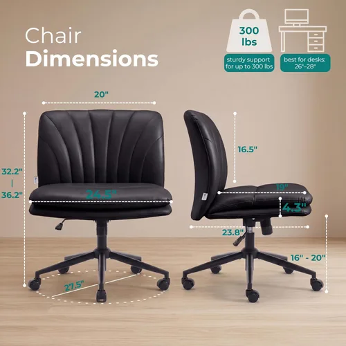 Vista 2 de NYPOT Silla de escritorio sin brazos con ruedas para sentarse entrecruzada, silla sin brazos anchos con patas cruzadas, taburete giratorio ajustable