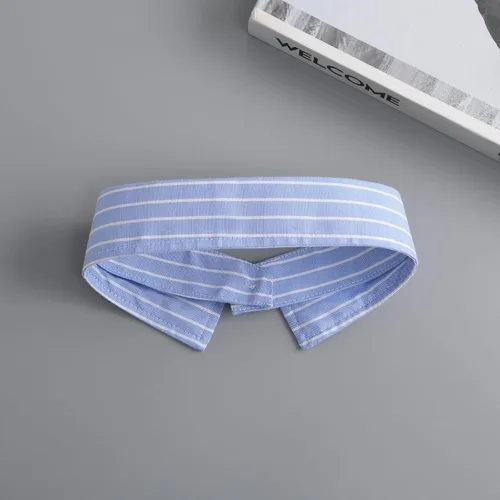 Vista 4 de Gargantilla de solapa desmontable con cuello Dickey y puños de muñeca, mangas falsas Raya azul