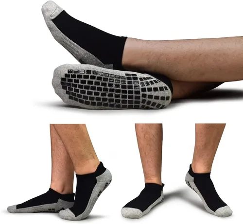 Vista 6 de ELUTONG Calcetines antideslizantes para hombre, 3 pares de azulejos de madera, con agarre pegajoso, para yoga, pilates, entrenamiento, hospital