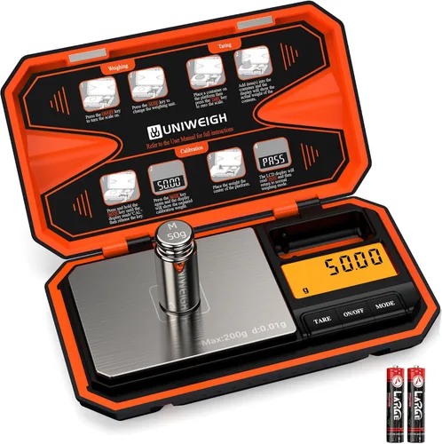 Vista 7 de UNIWEIGH Báscula digital de bolsillo de 7.05 oz/0.00 oz, báscula digital de gramos, mini báscula de joyería digital de peso gramo con pesos Cal