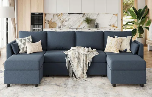 Vista 8 de Huatean Home Sofá Seccional Modular de 114.17", Sofás Seccionales de 6 Asientos con Almacenamiento, Espuma Viscoelástica, Sofá Modular Convertible