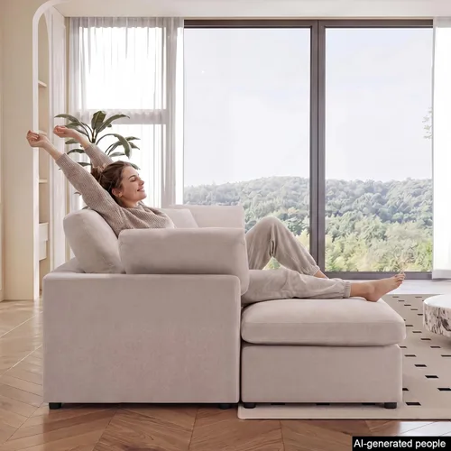 Vista 8 de Sofás modulares de nube seccionales para sala de estar, sofá modular grande con otomana, sofá de 3 plazas en forma de L con almohada, color beige
