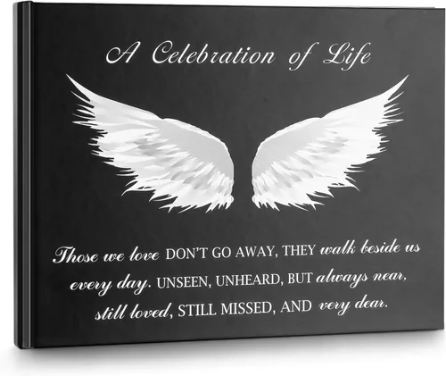 Vista 10 de SOITIS Libro de invitados funeral para servicio conmemorativo Celebración de la vida, libro de memoria con decoración, tapa dura, recuerdos