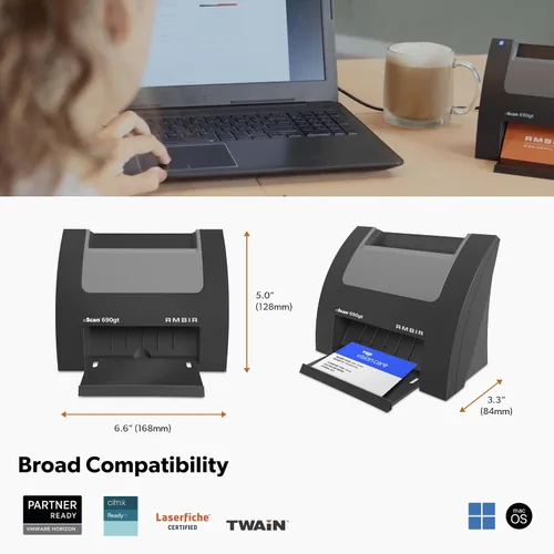 Vista 6 de Ambir nScan 690gt-AS Escáner de Tarjetas Vertical de Alta Velocidad para PC con Windows y MAC