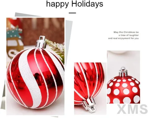 Vista 5 de Juego de 30 adornos de bolas de Navidad, bolas de adornos de Navidad inastillables, decoración de árbol de Navidad, bolas de árbol de Navidad rojas