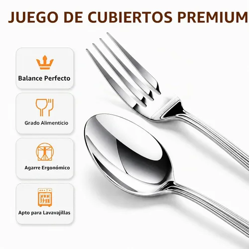 Vista 2 de NICE KITCHEN Juego de cubiertos para 4, 20 piezas de cubiertos de acero inoxidable premium, juego de cubiertos pulido espejo, juego de cubiertos